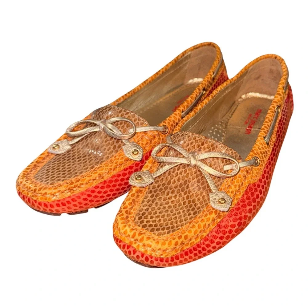 Marc Joseph Cypress Hill Mosaic Womens 7.5 Pre-Owned Loafers Orange Snakeskin